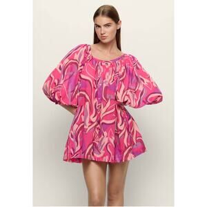 NWOT MIKOH Astrid Cotton Mini Dress in  Psychedelic Pink Size Medium